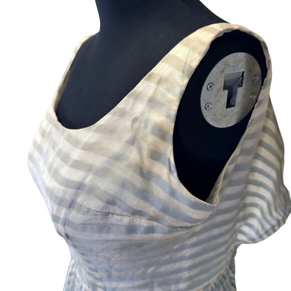 1950s Ice Blue Organza Party Dress with Appliqué – Sheer Stripe Full Skirt AS-IS - Picture 16 of 16